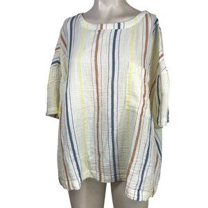 CASLON - WOMEN'S XL - MULTICOLOR GAUZE STRIPE SHORT SLEEVE ROUND NECK SHIRT